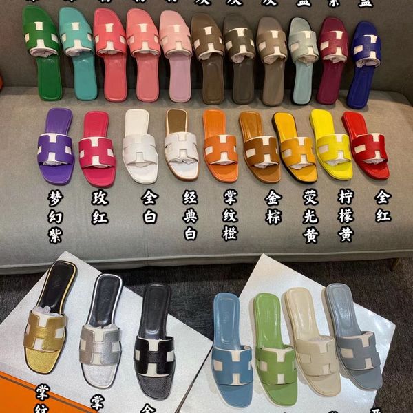 slippers sandals h family slippers women's summer 2021 new versatile color matching leather one line slippers wear flat bottomed beachz, Black